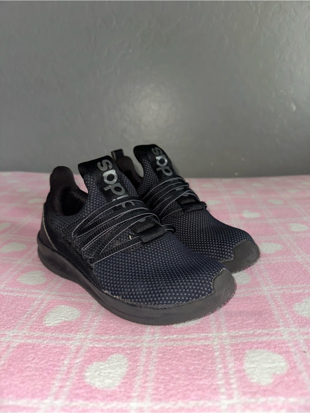 adidas kids 
Black Knit Slip-On Sneakers